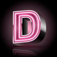 3d pink neon light letter D