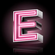 3d pink neon light letter E
