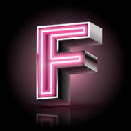 3d pink neon light letter F