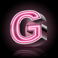 3d pink neon light letter G