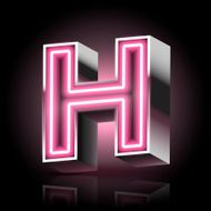 3d pink neon light letter H