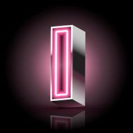 3d pink neon light letter I