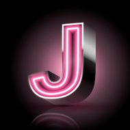 3d pink neon light letter J