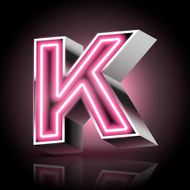 3d pink neon light letter K
