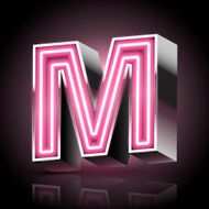 3d pink neon light letter M