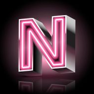 3d pink neon light letter N