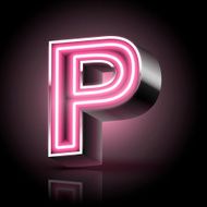 3d pink neon light letter P