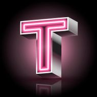 3d pink neon light letter T