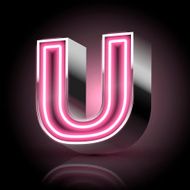 3d pink neon light letter U