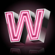 3d pink neon light letter W