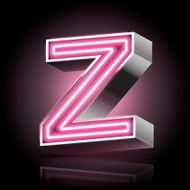 3d pink neon light letter Z