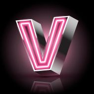 3d pink neon light letter V