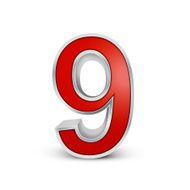 3d red metallic number 9