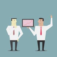 Businessman presentation with chart on laptop - Vector