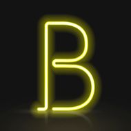 3d yellow neon light letter B