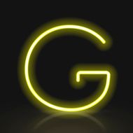 3d yellow neon light letter G