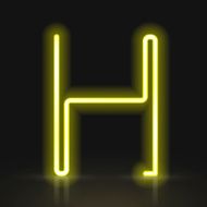 3d yellow neon light letter H