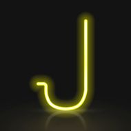 3d yellow neon light letter J