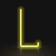 3d yellow neon light letter L