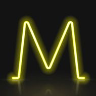 3d yellow neon light letter M