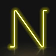 3d yellow neon light letter N