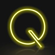3d yellow neon light letter Q