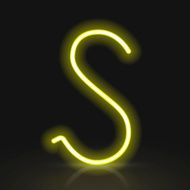 3d yellow neon light letter S