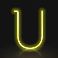 3d yellow neon light letter U