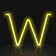 3d yellow neon light letter W