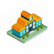 School building Isometric 3d pixel design icon Modern flat