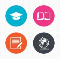 Pencil and open book signs Graduation cap icon N32