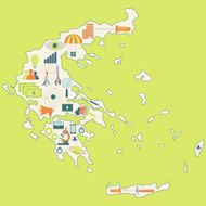 Map of Greece with technology icons
