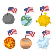 Planets of solar system with flag America