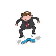 Businessman angry jumps on book
