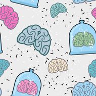 Laboratory of pitcher and human brain in a jar seamless
