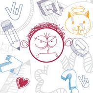 Vector hand drawn cartoon angry boy Education theme graphic