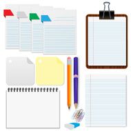 Set paper sheets pencil stationery vector illustration