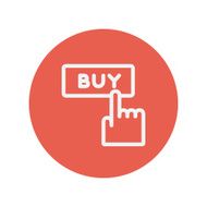 Finger pointing to buy sign thin line icon