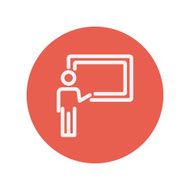 Professor in front of a blackboard thin line icon