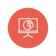 Roller screen with pie graph thin line icon