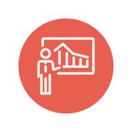 Businessman presenting with his chart thin line icon