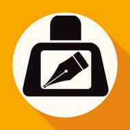 Icon pen on white circle with a long shadow