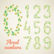 Set of hand drawn floral numbers