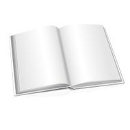 Blank vector opened realistic book on white background with reflection