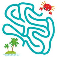 Red crab island with palm trees white background labyrinth game N2