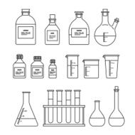 chemical glassware icons set N3