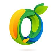 O letter volume ecology logo with leaves and water drops