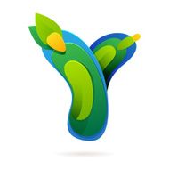 Y letter volume ecology logo with leaves and water drops