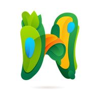 H letter volume ecology logo with leaves and water drops