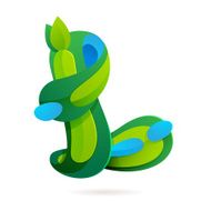 L letter volume ecology logo with leaves and water drops